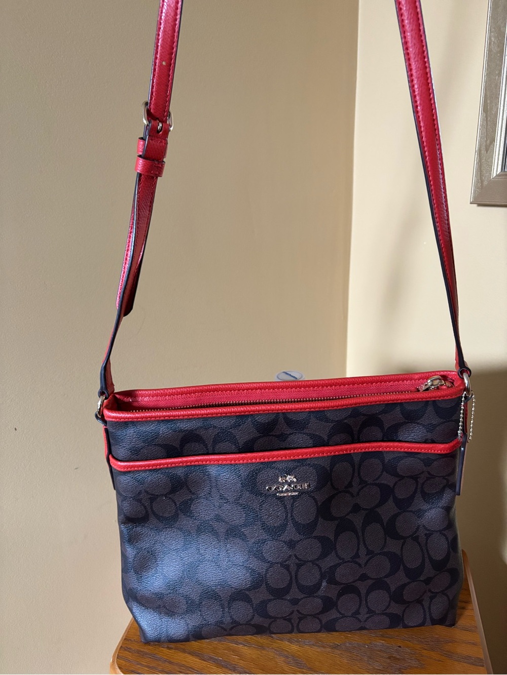 Coach Dark Brown Signature Canvas Shoulder Bag with Dark Orange Trim - Picture 4 of 16